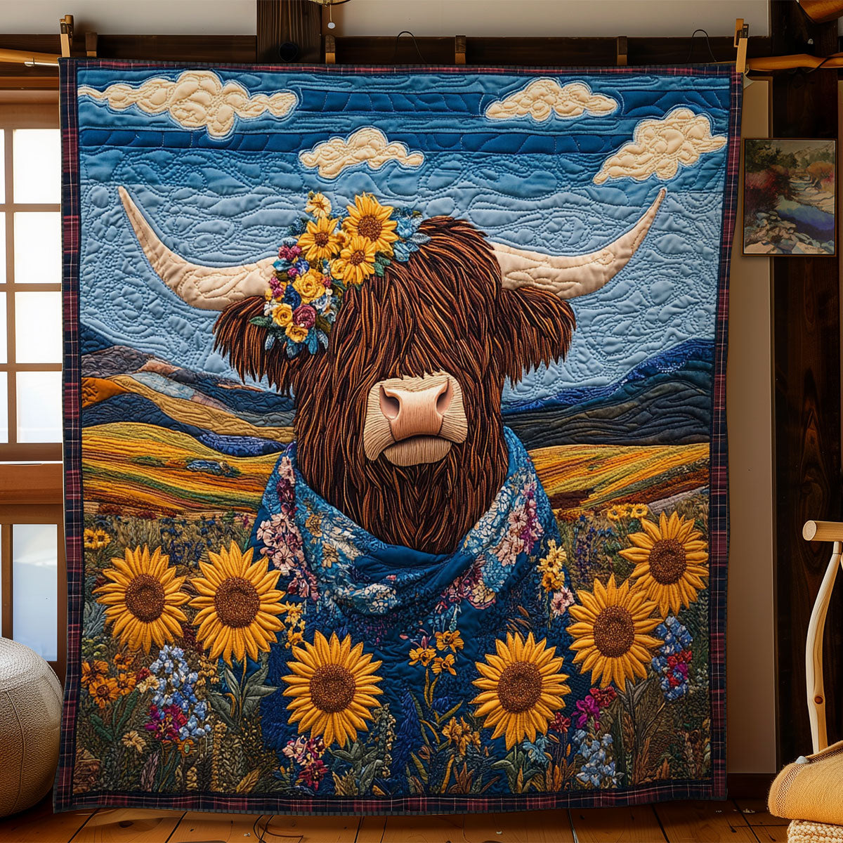 Highland Cow With Floral Grace WN1707037CL Quilt