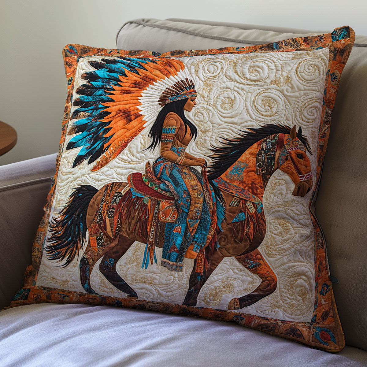 Nativer American Rider WX0302173CL Quilt Pillow Case