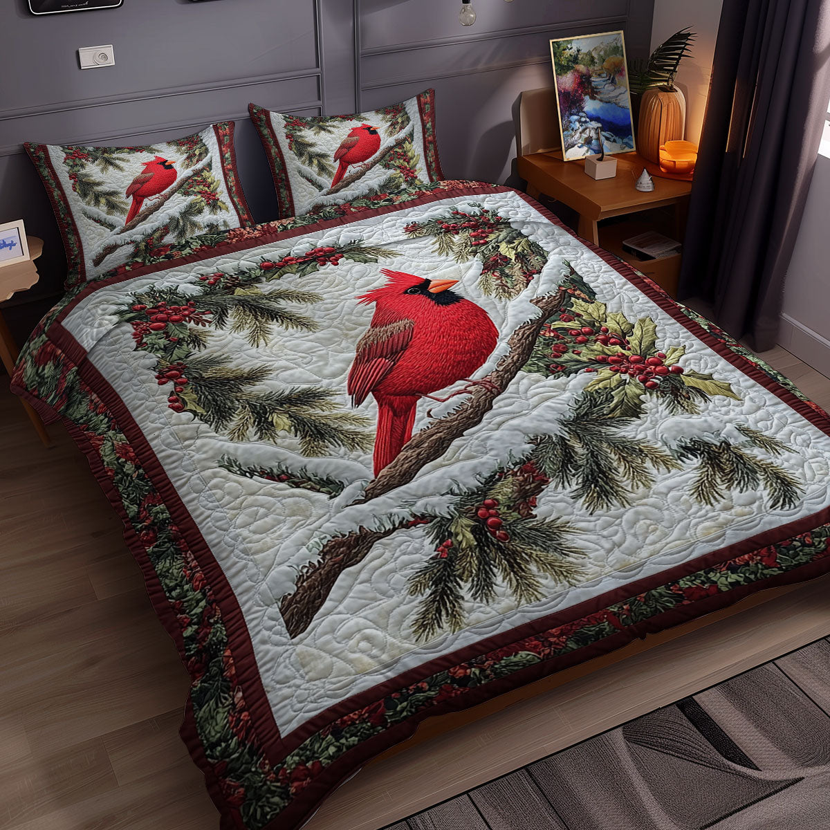 Red Cardinal Christms WX2111078CL Duvet Cover Set