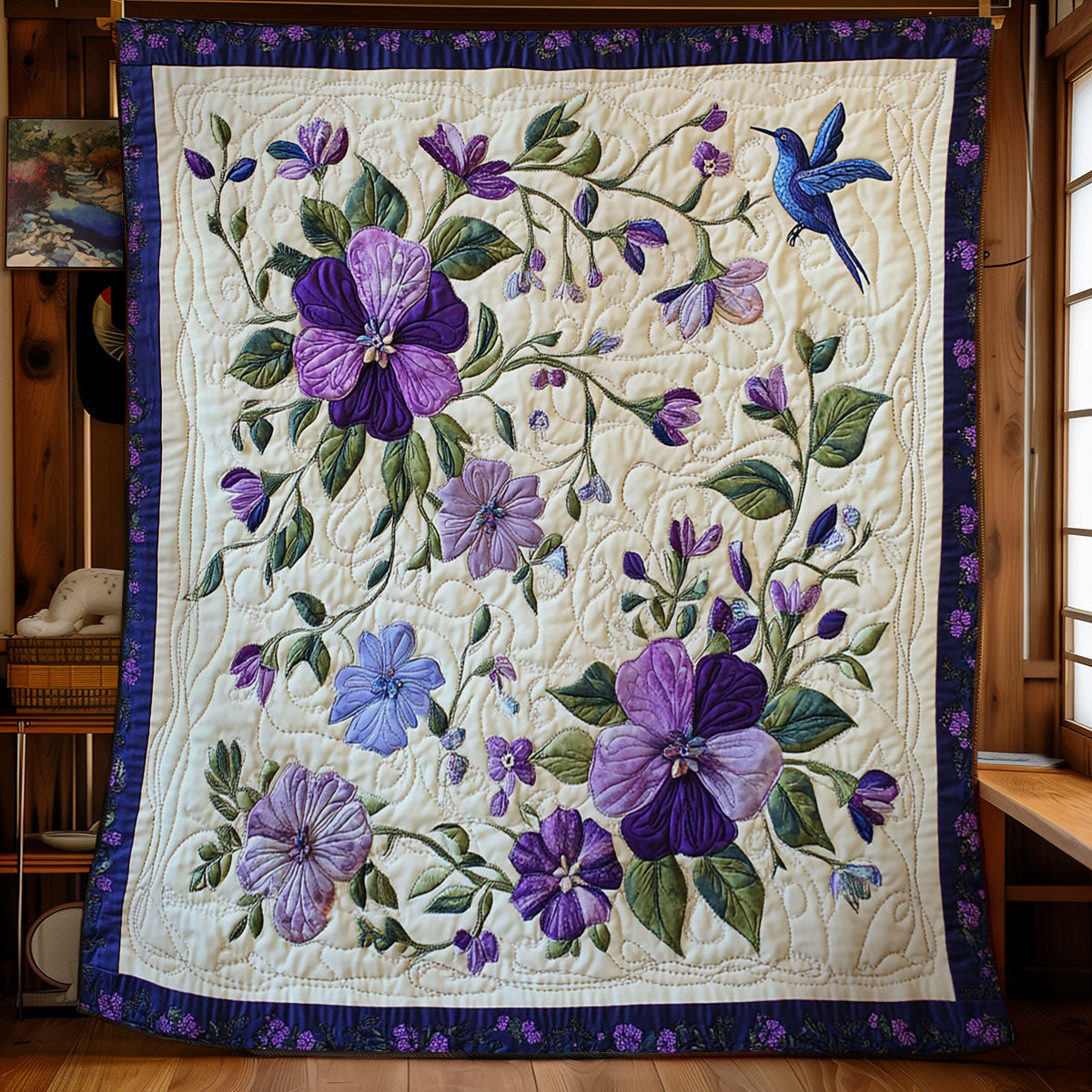 Hummingbird In Purple Garden WY2402052CL Quilt