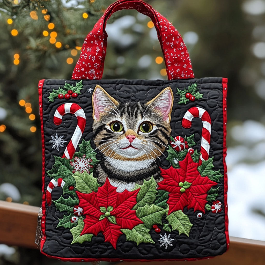 Candy Cane Cat WN2609003CL Quilted Tote Bag