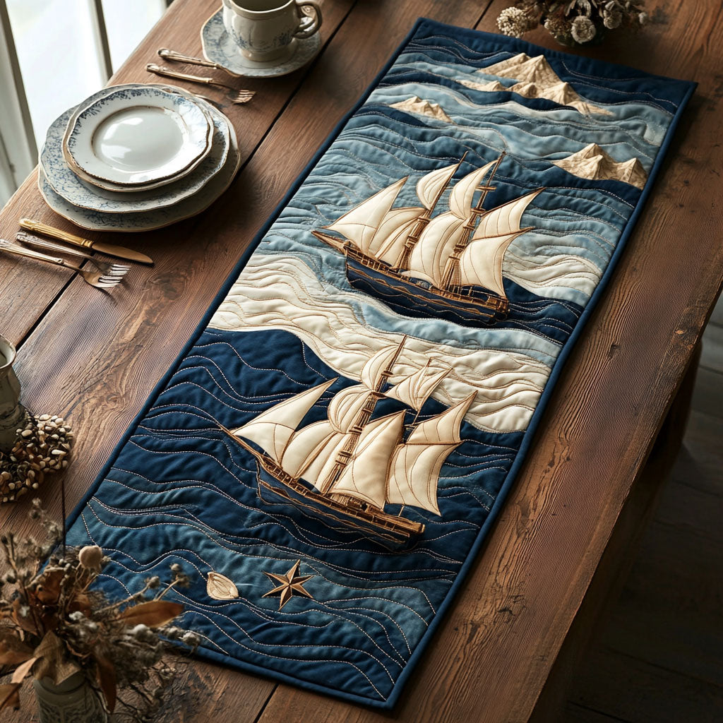 Ocean Compass CP1606006CL Quilted Table Runner