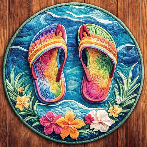 Rainbow Flip Flops WN2005041CL Quilted Round Mat