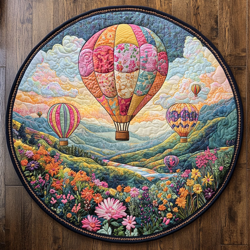 Blooming Patchwork Balloon CW2107002CL Quilted Round Mat