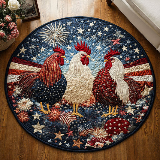 Rooster Firework WX1206034CL Quilted Round Mat