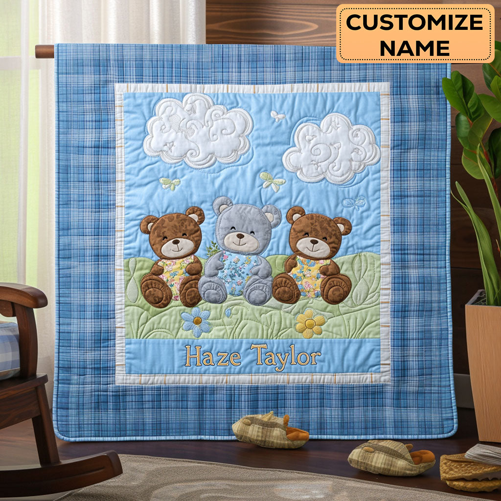 Blue Beary Clouds WN2507006CL Personalized Baby Quilt