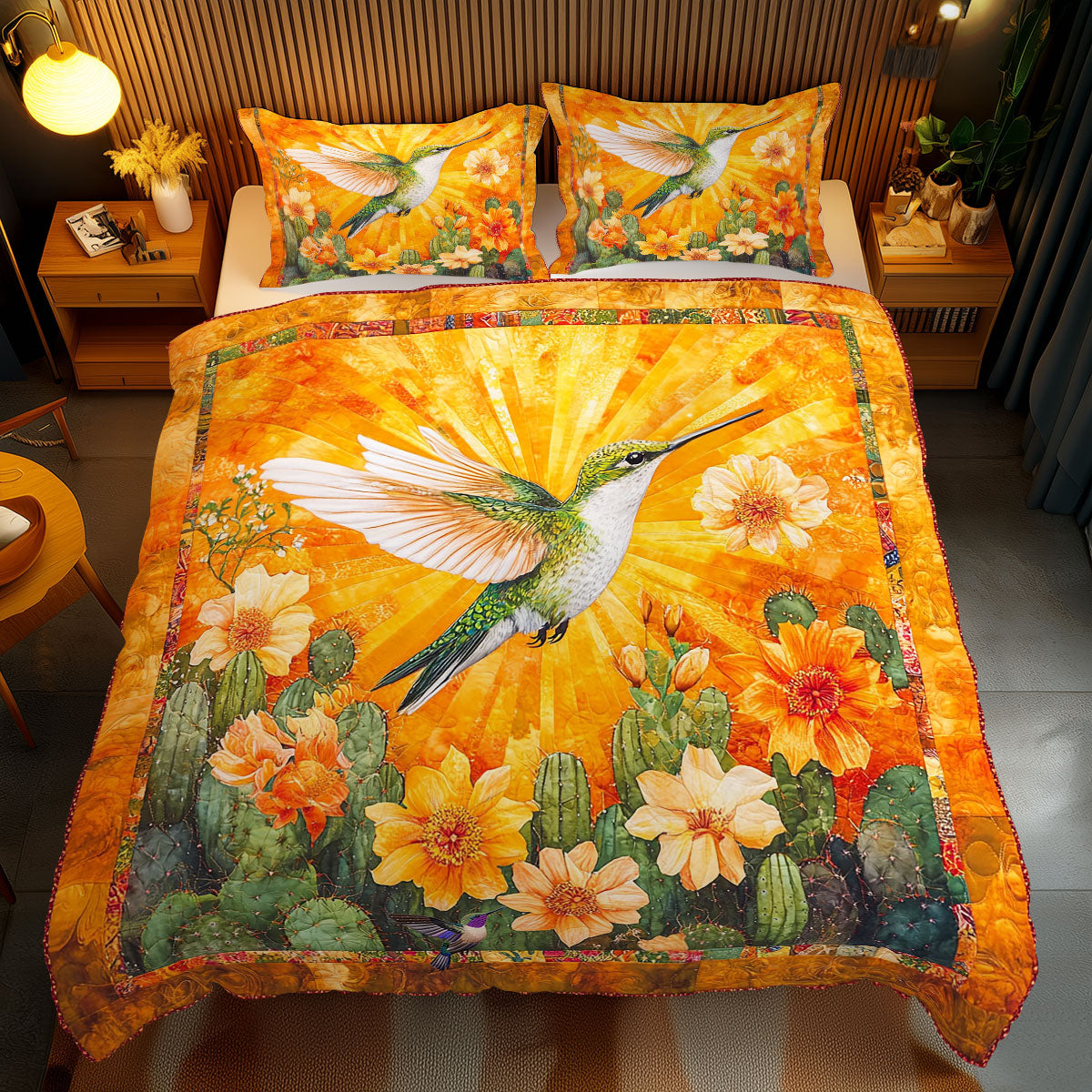 Hummingbird And Cactus Flower WY2512046CL Duvet Cover Set