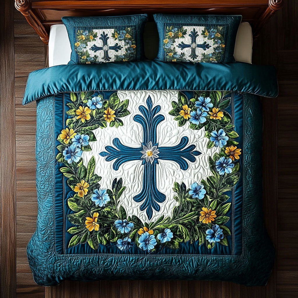 Teal Floral Cross Bloom WY0508021CL Duvet Cover Set
