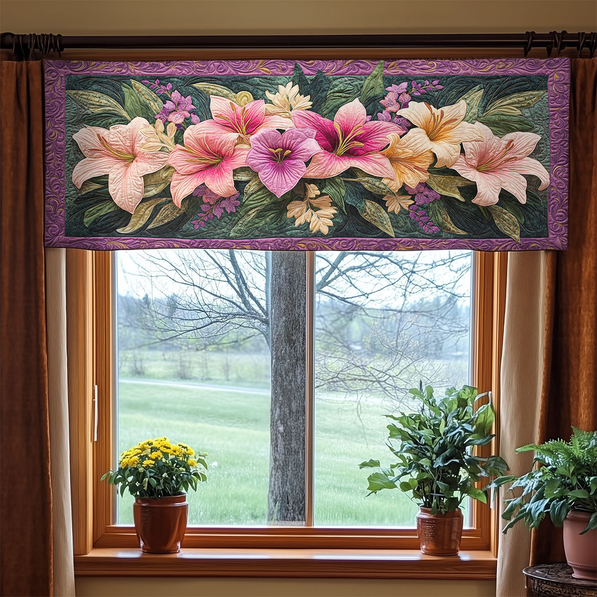 Charming Lilies WX1405007CL Quilted Valance