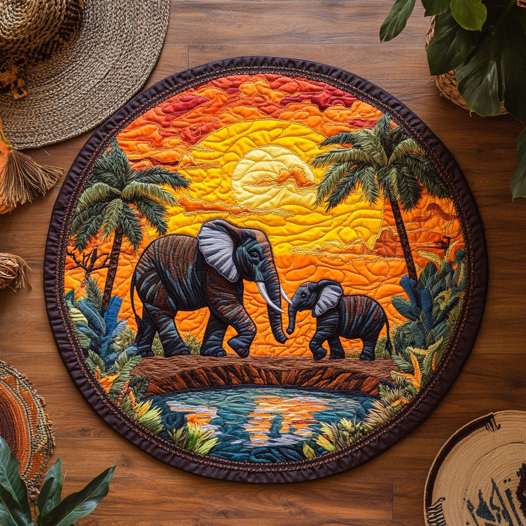 Sunset Elephants WY1605033CL Quilted Round Mat