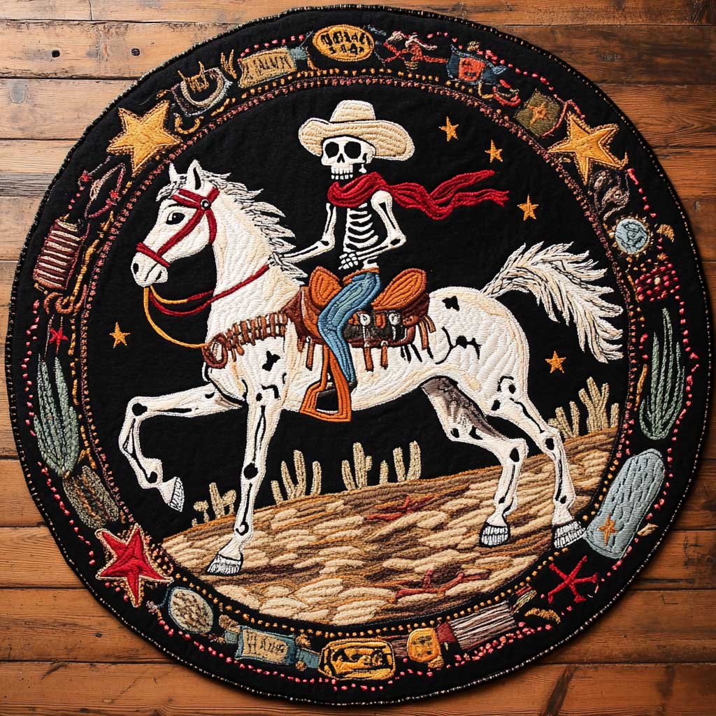 Lone Skeleton Cowboy WN1205063CL Quilted Round Mat