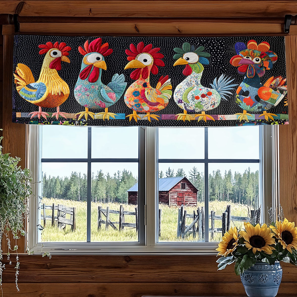 Chicken Doodle Patch WN1406051CL Quilted Valance