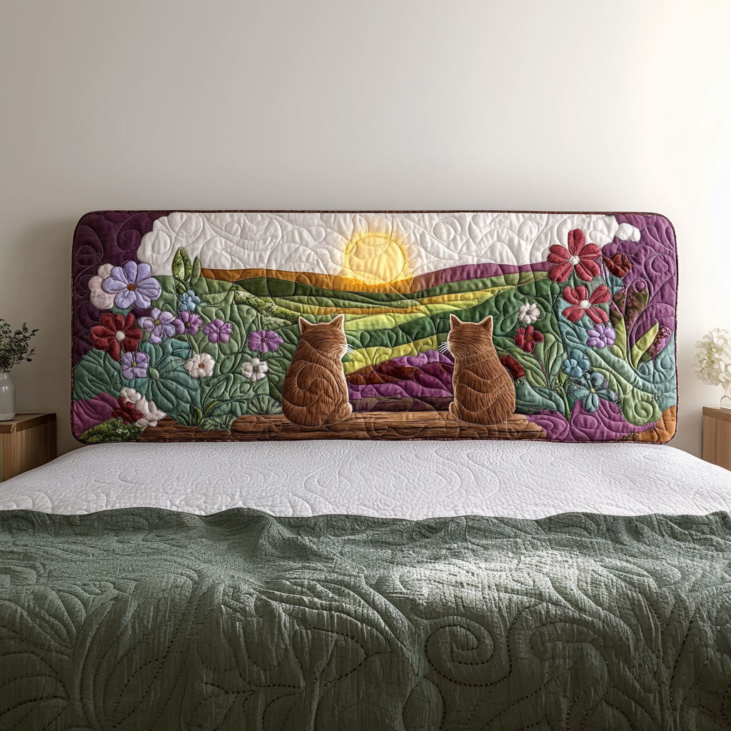 Cats Waiting Dawn QA3012005CL Quilted Headboard Slipcover