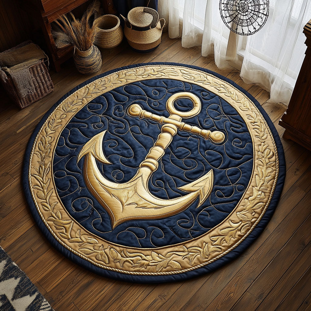 Blue Gold Anchor WY1106006CL Quilted Round Mat