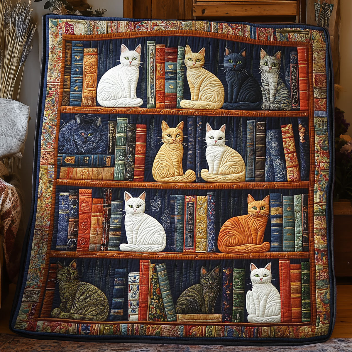 Cat Bookshelf WX0805010CL Quilt