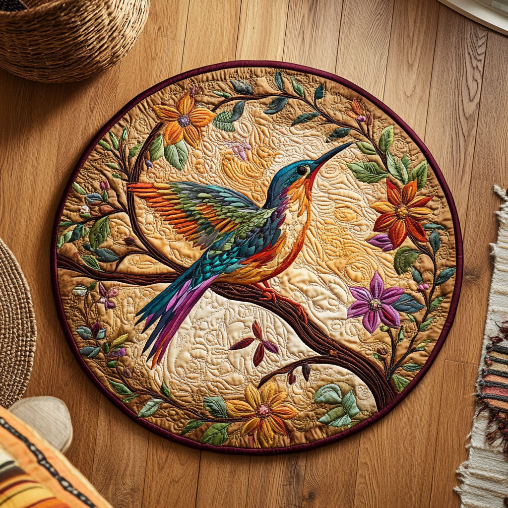 Vibrant Colorful Hummingbird WY2605057CL Quilted Round Mat
