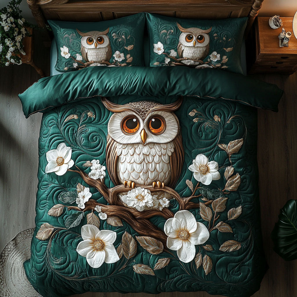 White Flower Owl WY0504042CL Duvet Cover Set