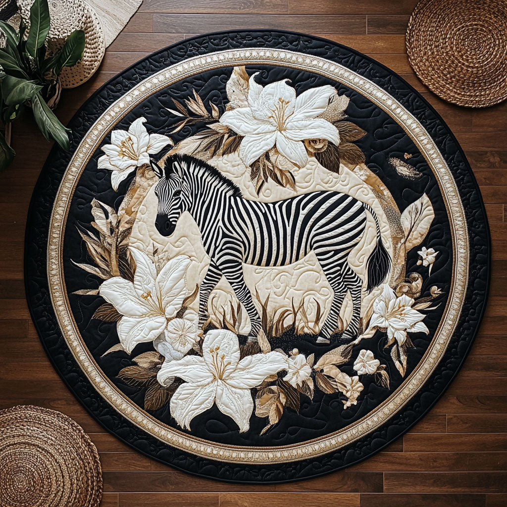 Zebra In White Flower WY2805051CL Quilted Round Mat