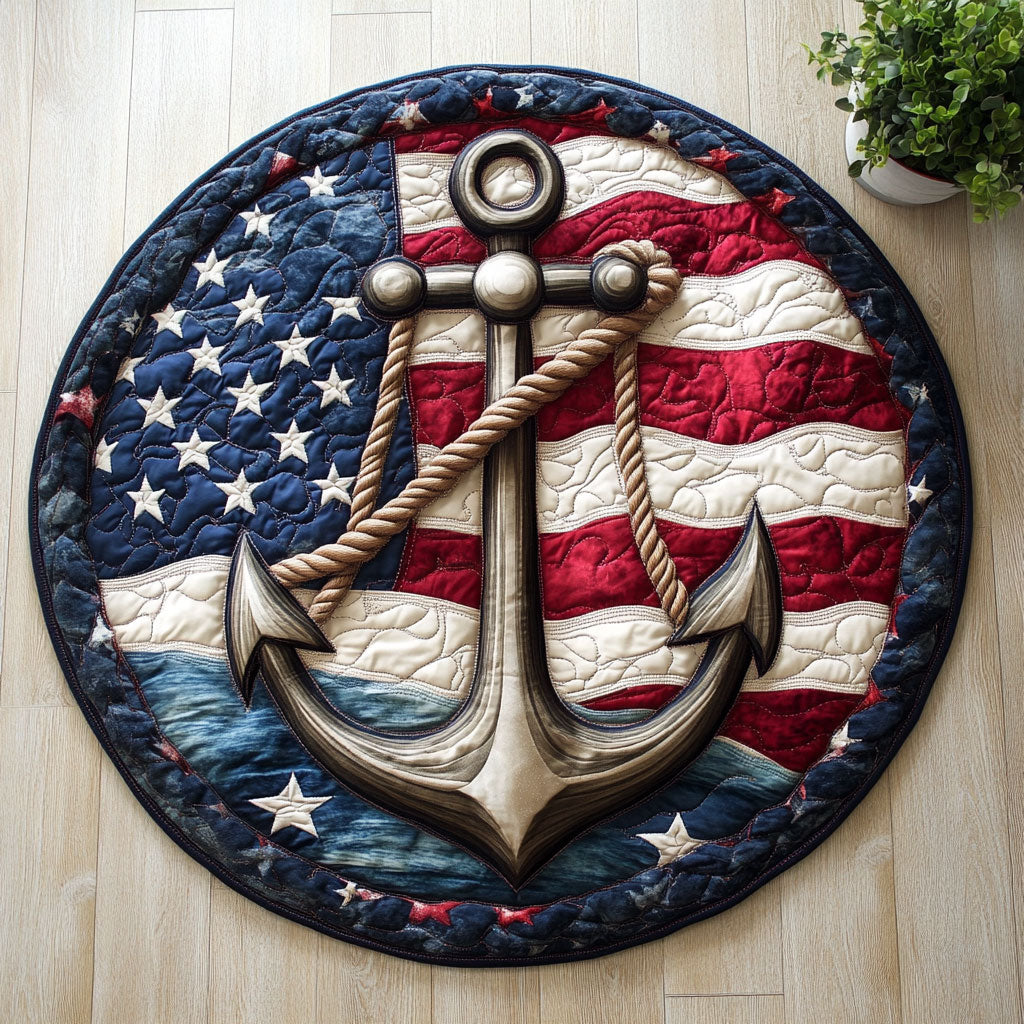 Patriotic Anchor CW0606017CL Quilted Round Mat
