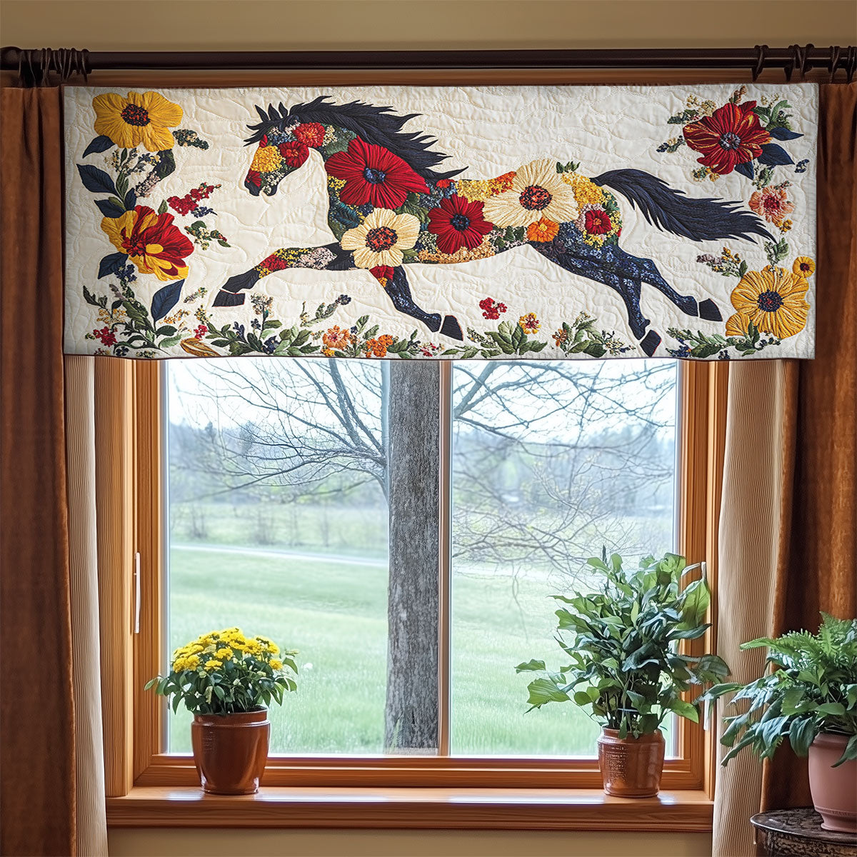 Boho Horse Bloom WN1606042CL Quilted Valance