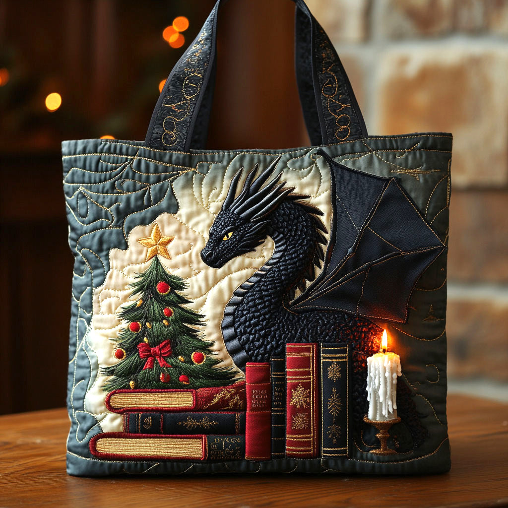 Holiday Dragon Book CW1011058CL Quilted Tote Bag