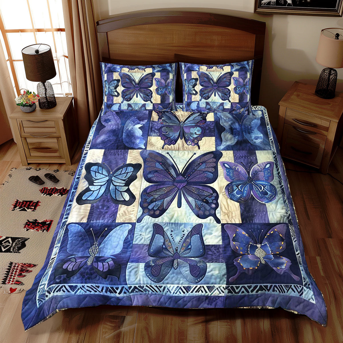 Patchwork Blue Butterfly WP2111016CL Duvet Cover Set