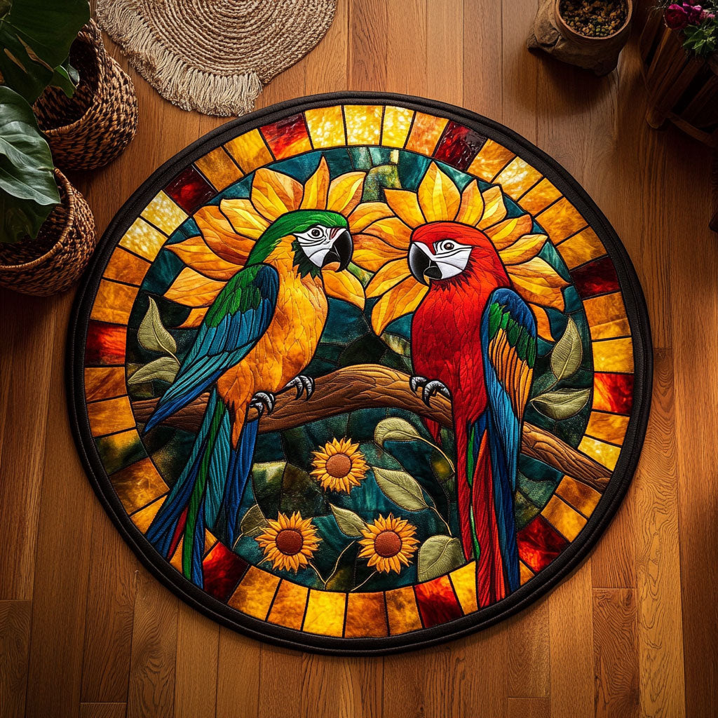 Couple Parrot In Sunflower WY2305004CL Quilted Round Mat