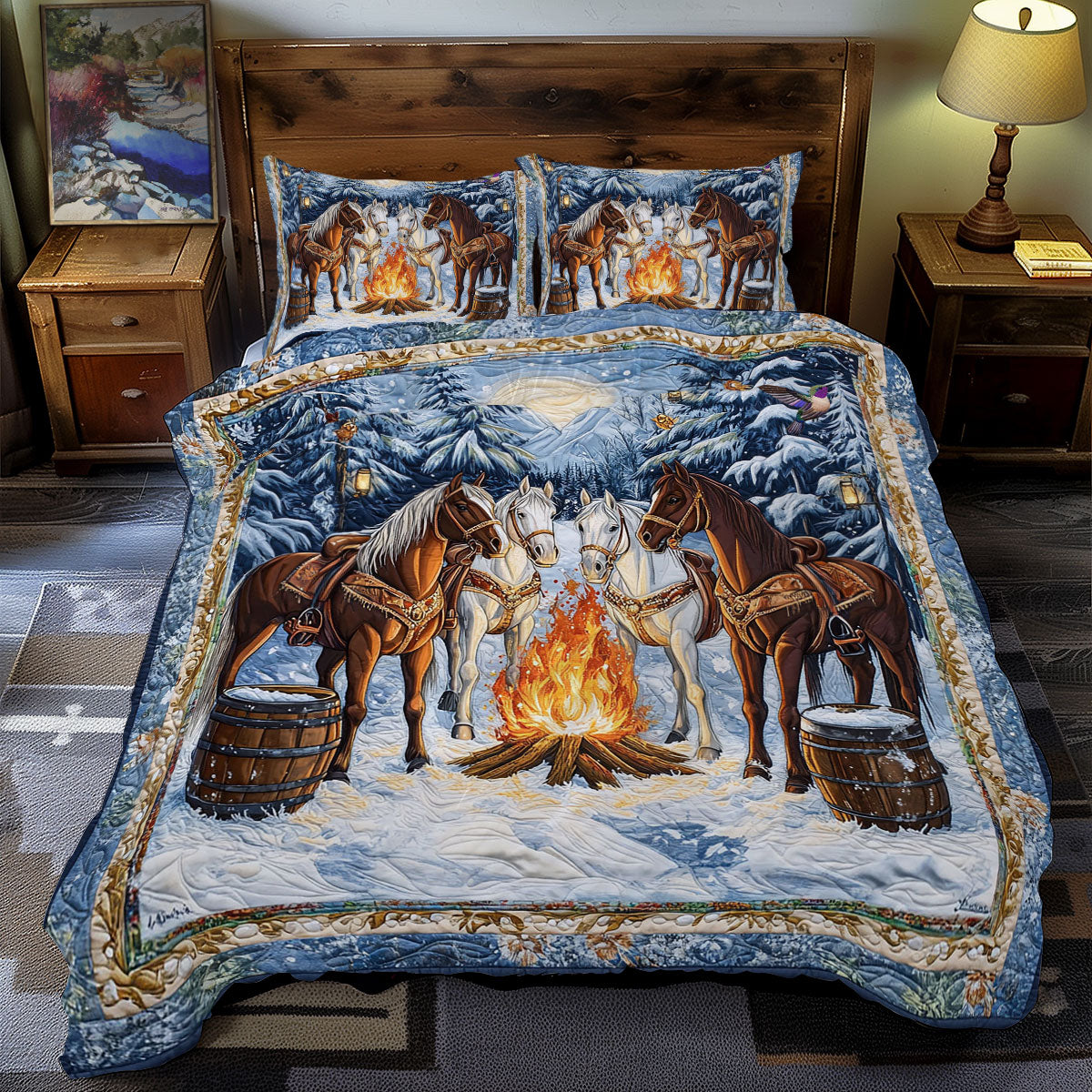Snow Campfire Horse WY0712084CL Duvet Cover Set
