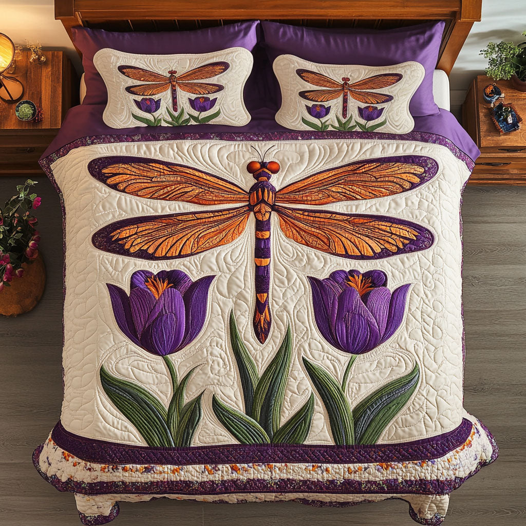 Dragonfly And Purple Tulip WY2502013CL Duvet Cover Set