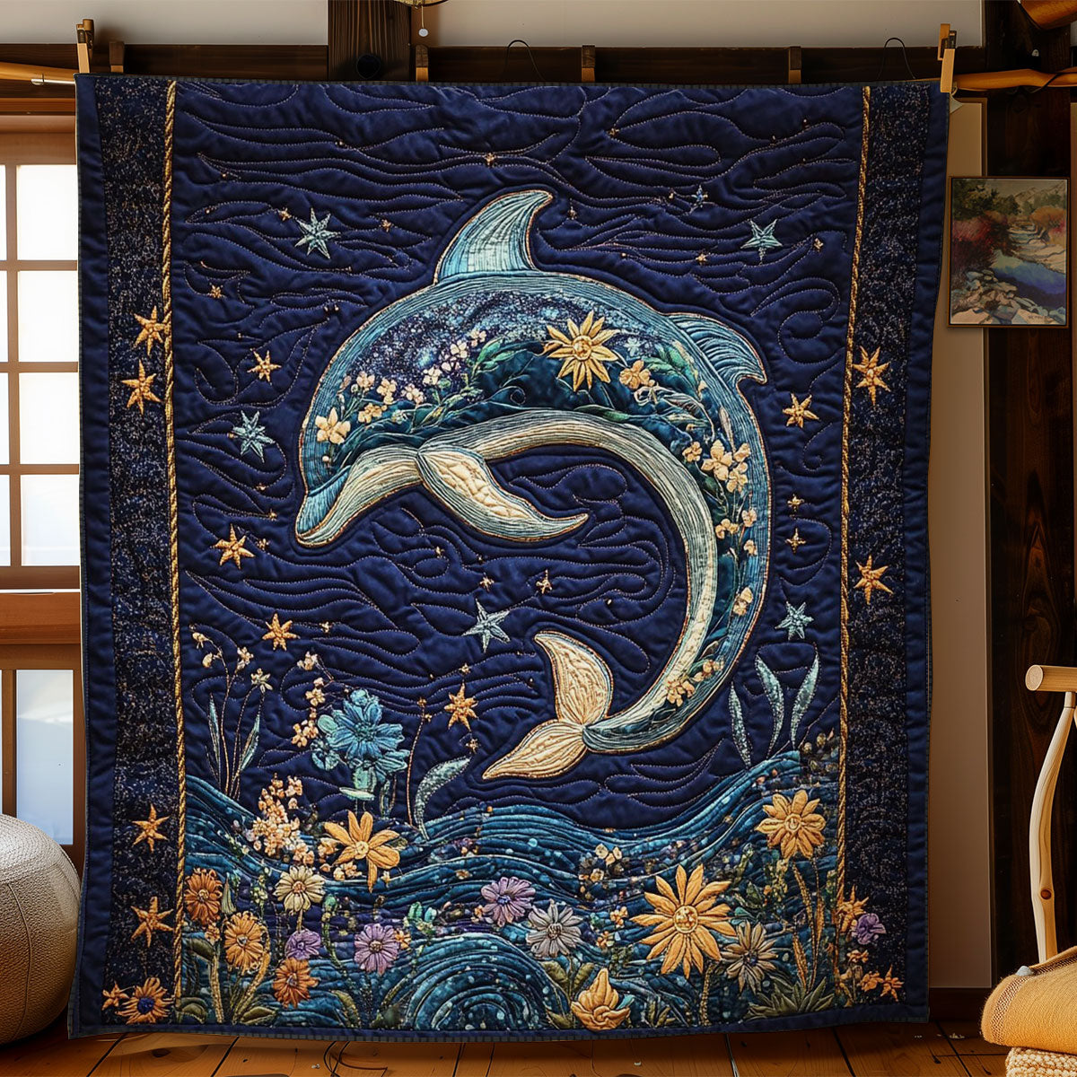 Dolphin In Floral Ocean WY0304016CL Quilt