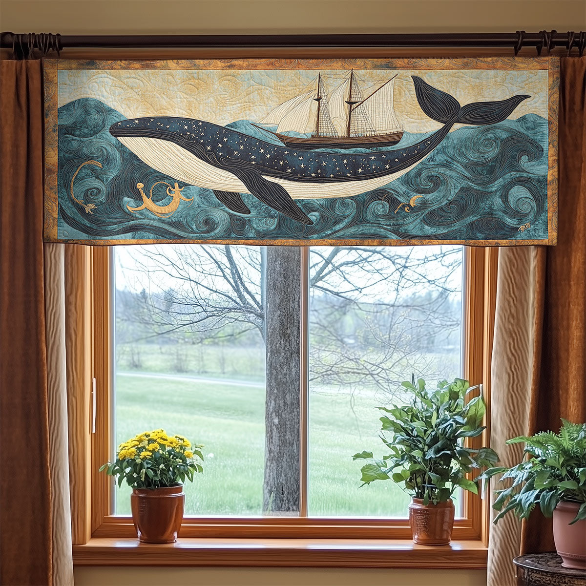 Whale Over Tides WN1607058CL Quilted Valance