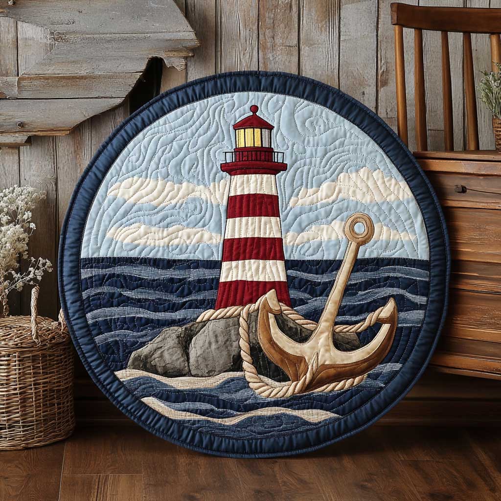 Stormy Lighthouse WN2103064CL Quilted Round Mat