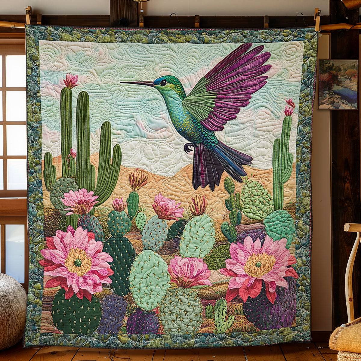 Hummingbird In Cactus Flower WY1903007CL Quilt