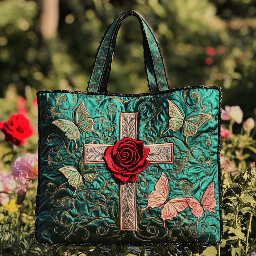 Holy Rose Cross CW0910023CL Quilted Tote Bag