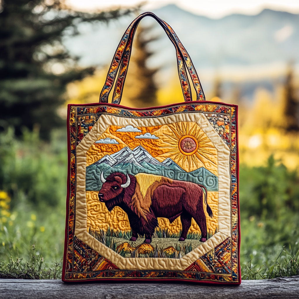 Sunset Bison WN2409064CL Quilted Tote Bag