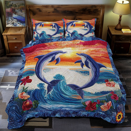 Couple Dolphin In Sunset WY09120043CL Duvet Cover Set