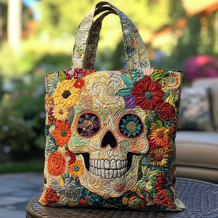 Blooming Skull XR2709014CL Quilted Tote Bag