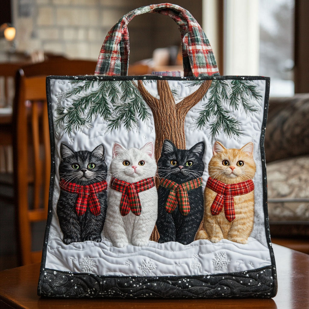 Plaid Scarf Cat LT2211008CL Quilted Tote Bag
