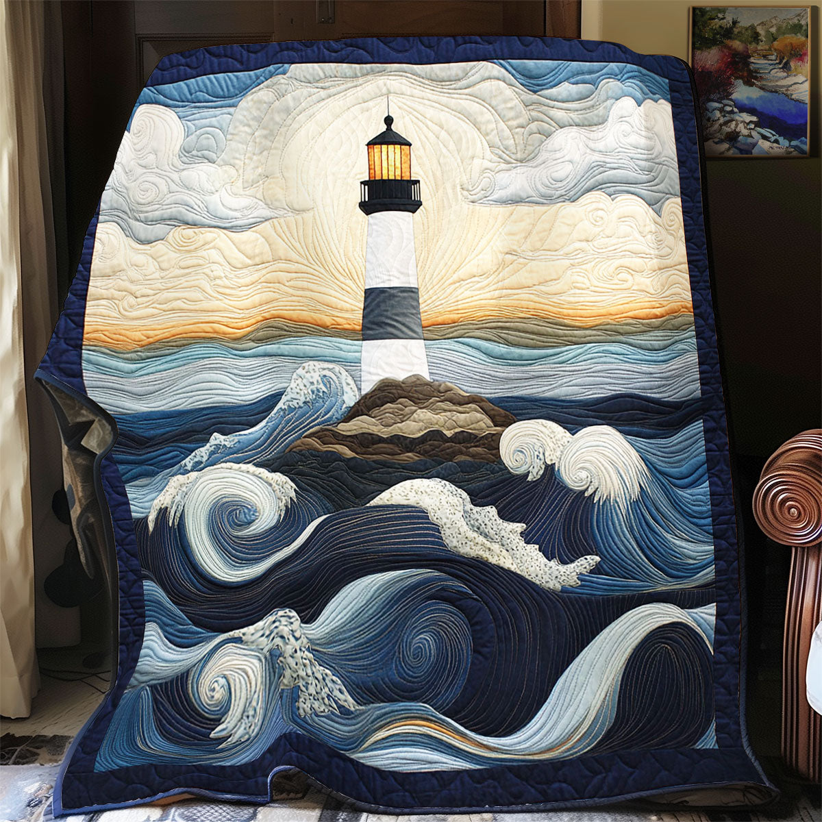 Lighthouse In Wave WY1903005CL Quilt