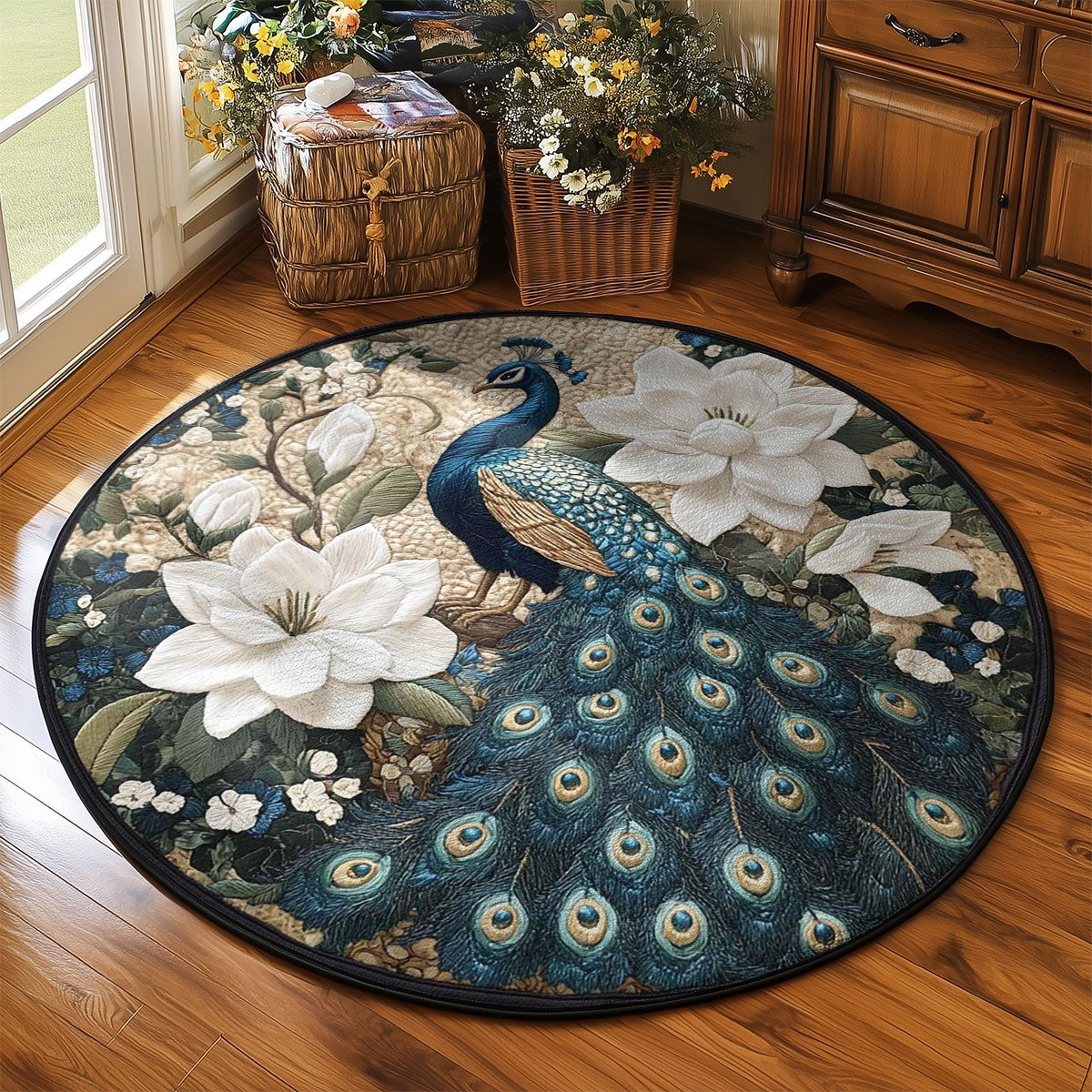 Peacock in Bloom WN2203074CL Quilted Round Mat