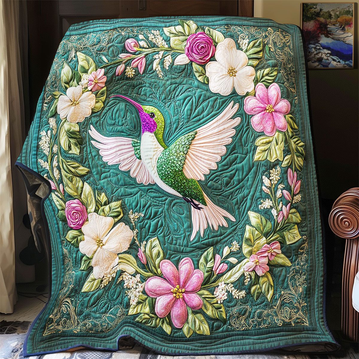 Hummingbird In Magic Wreath WY2403028CL Quilt