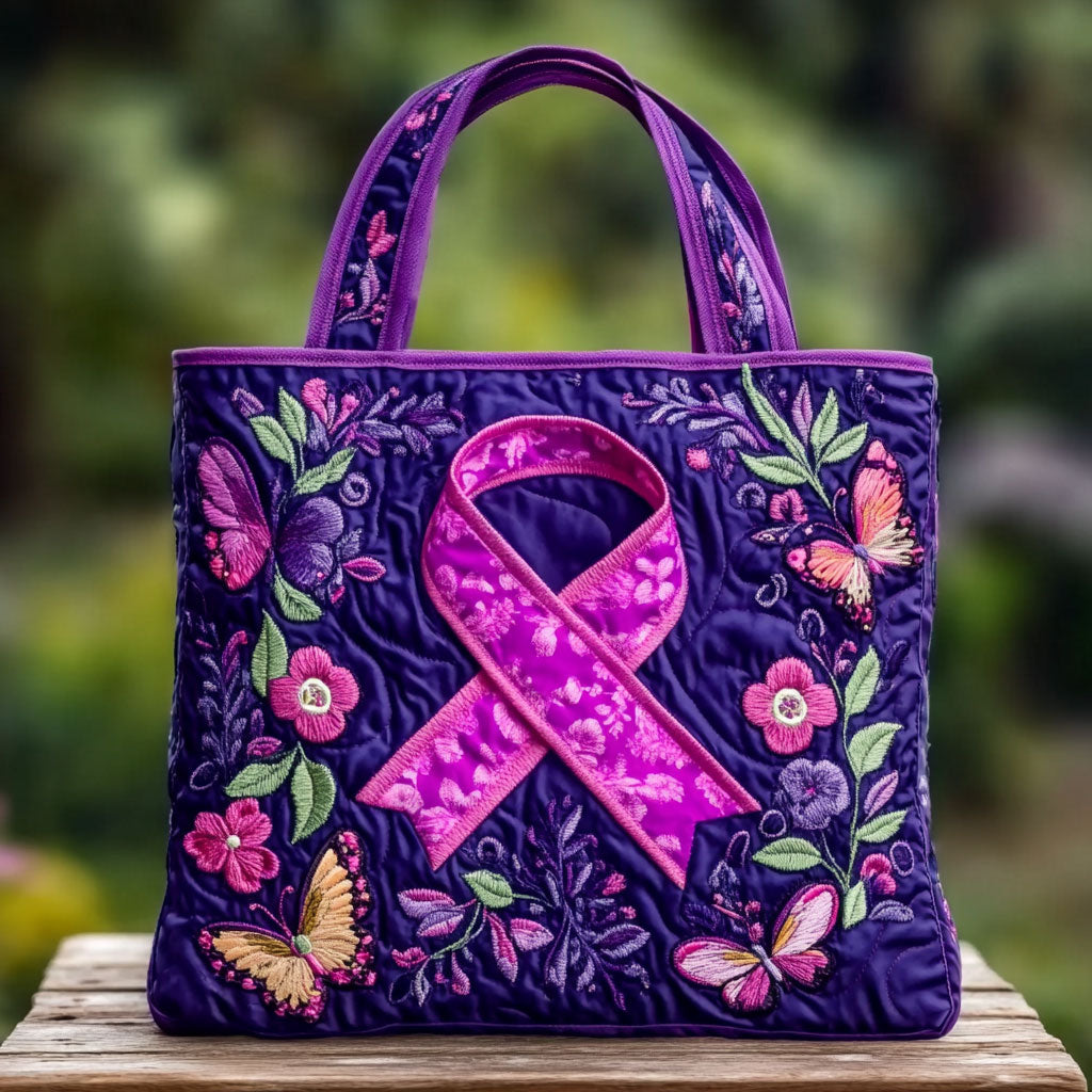 Purple Ribbon Glow WN2909047CL Quilted Tote Bag