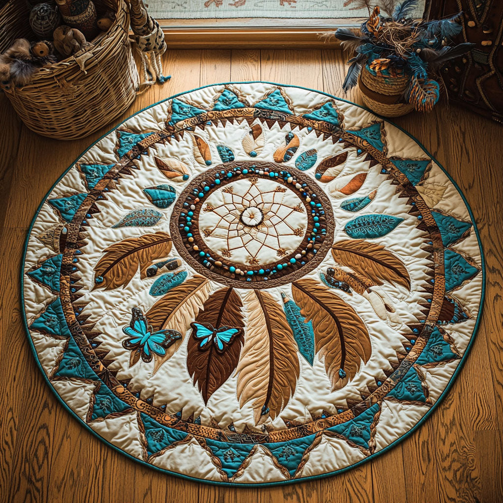 Boho Feather Dreamcatcher WY1107007CL Quilted Round Mat