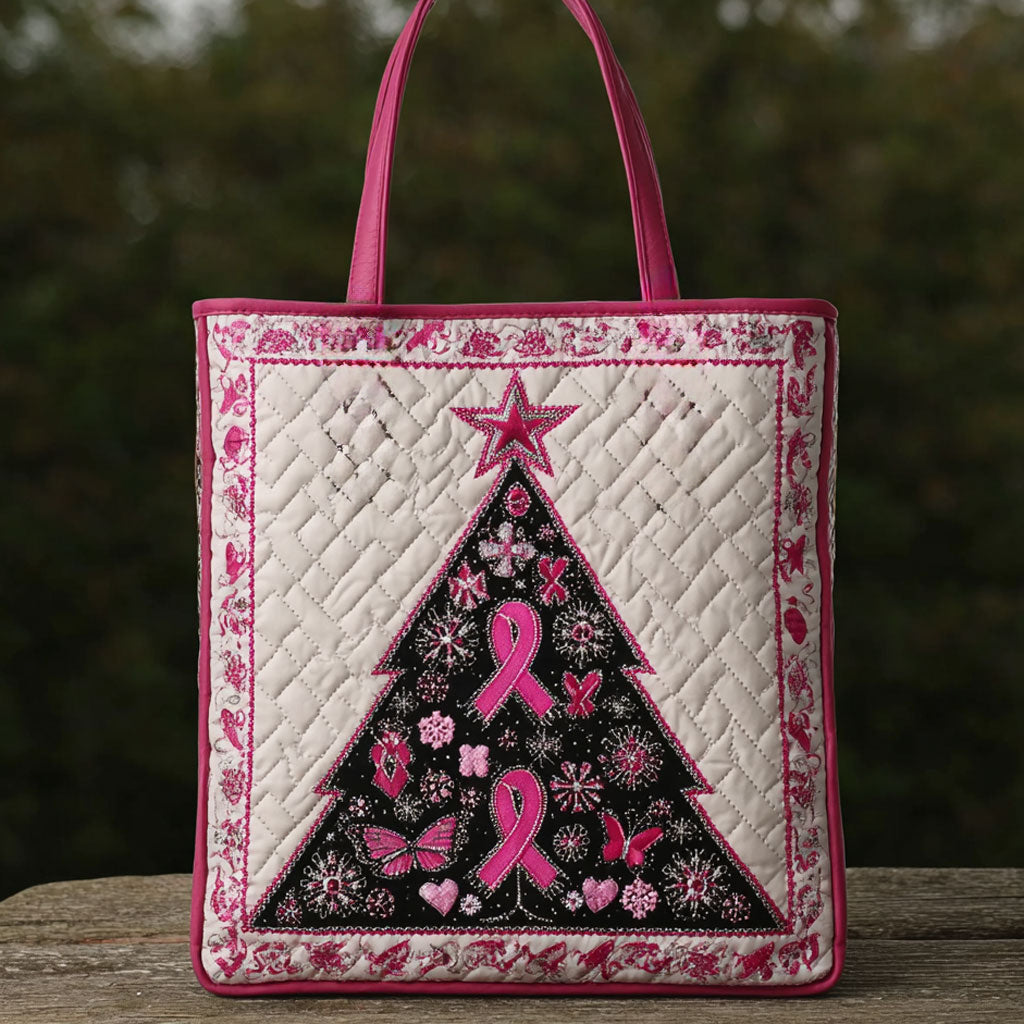 Pink Ribbon Christmas Tree Spirit WN0410048CL Quilted Tote Bag