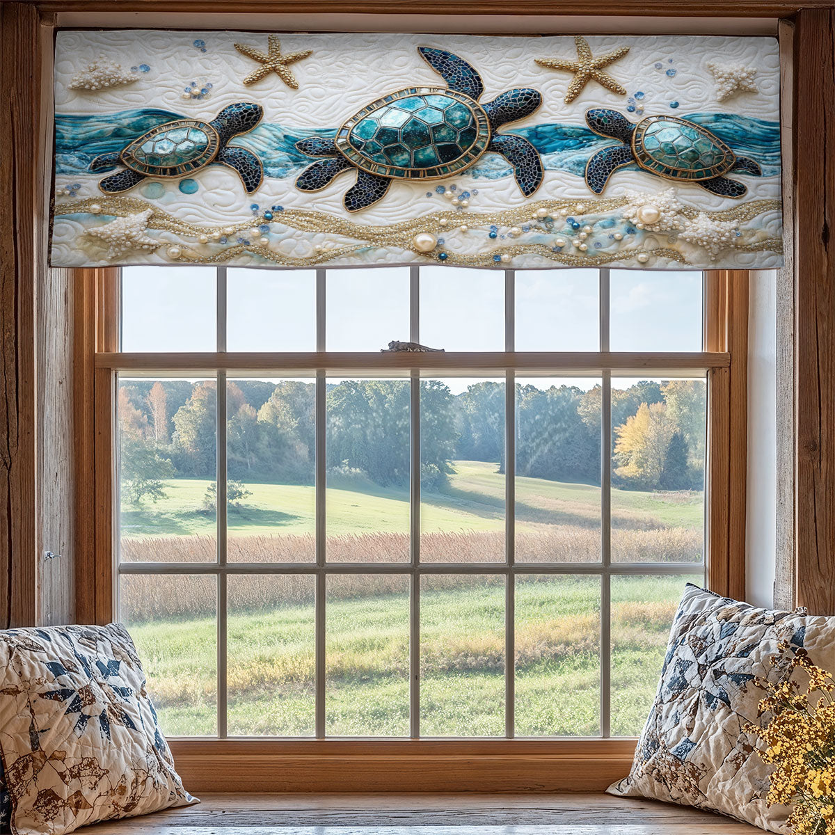 Sparkle Turtle Family WY0406041CL Quilted Valance
