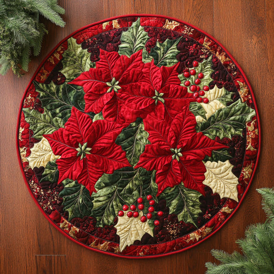 Poinsettia Bloom CM2105002CL Quilted Round Mat