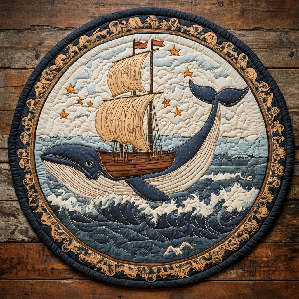 Whale’s Wooden Burden WN1607063CL Quilted Round Mat