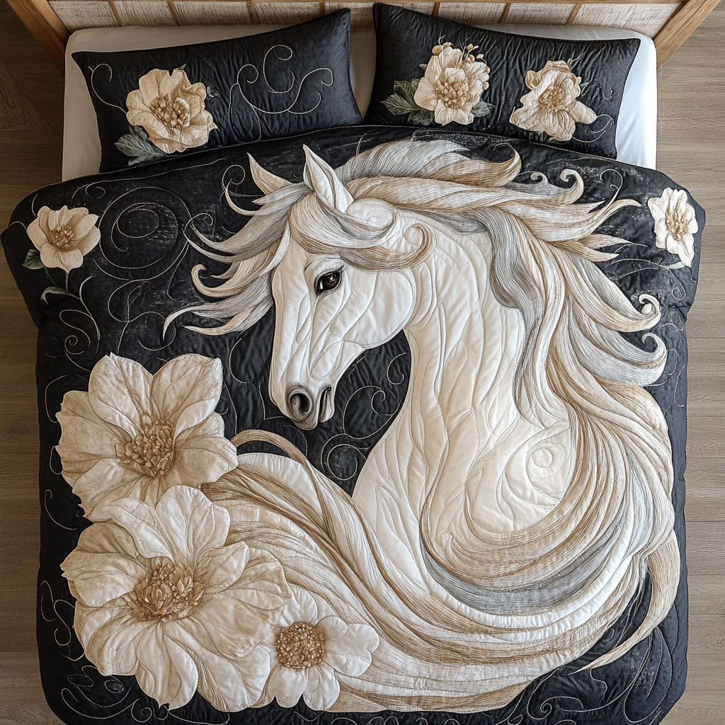 White Flower Horse WY1202068CL Duvet Cover Set