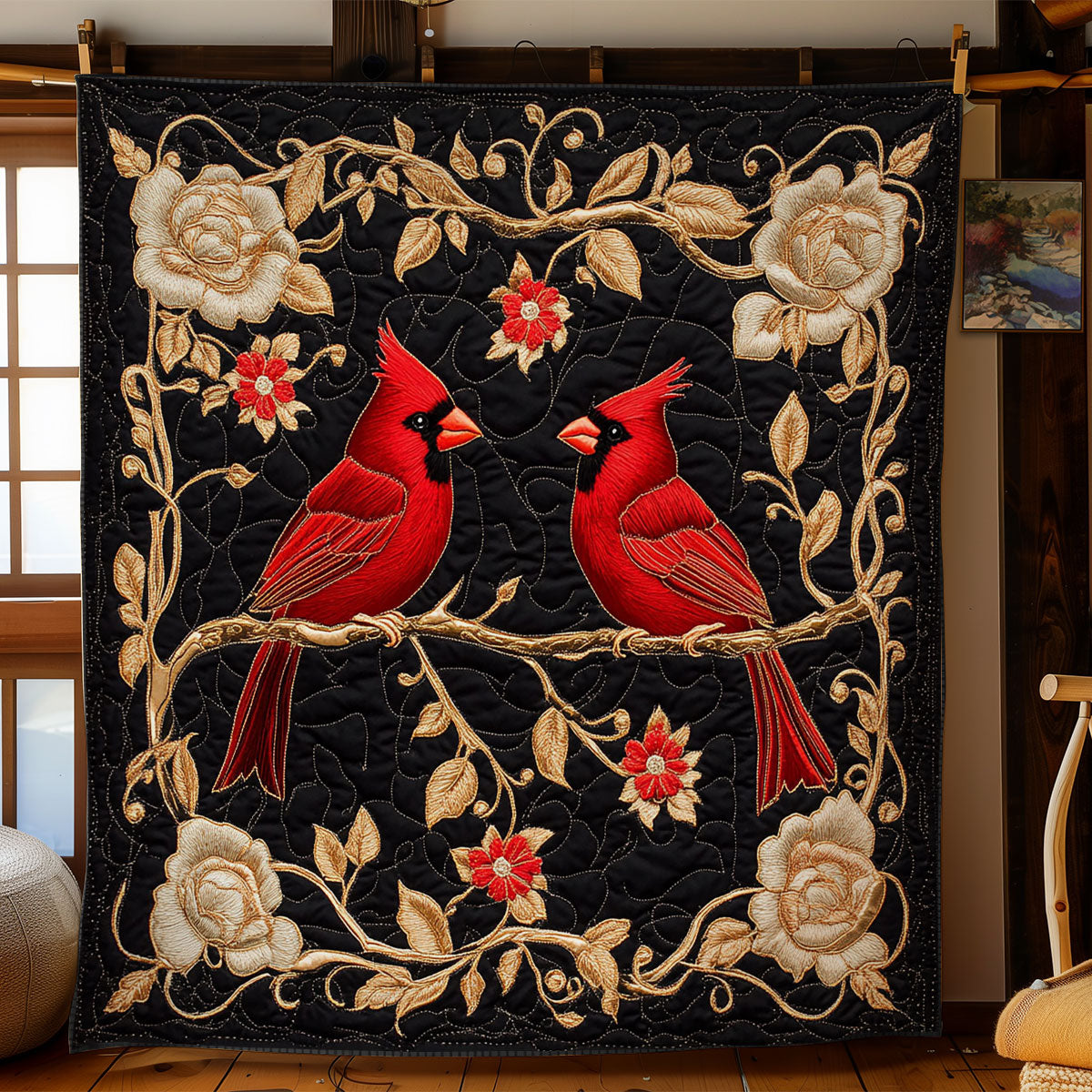 Couple Cardinal In Flower WY1902069CL Quilt