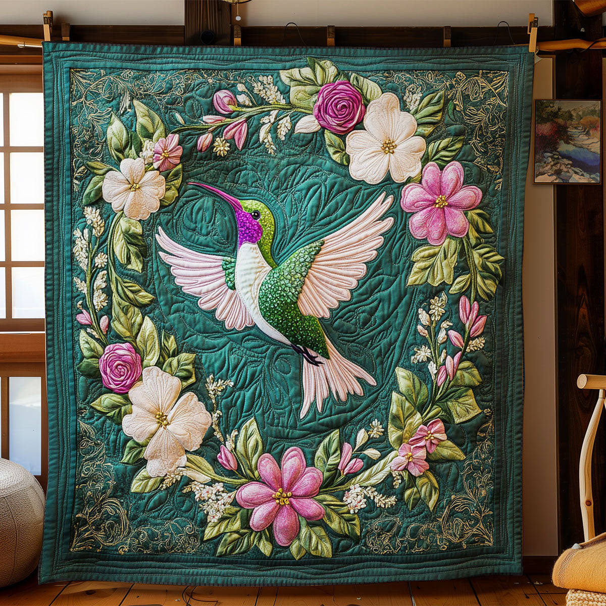 Hummingbird In Magic Wreath WY2403028CL Quilt